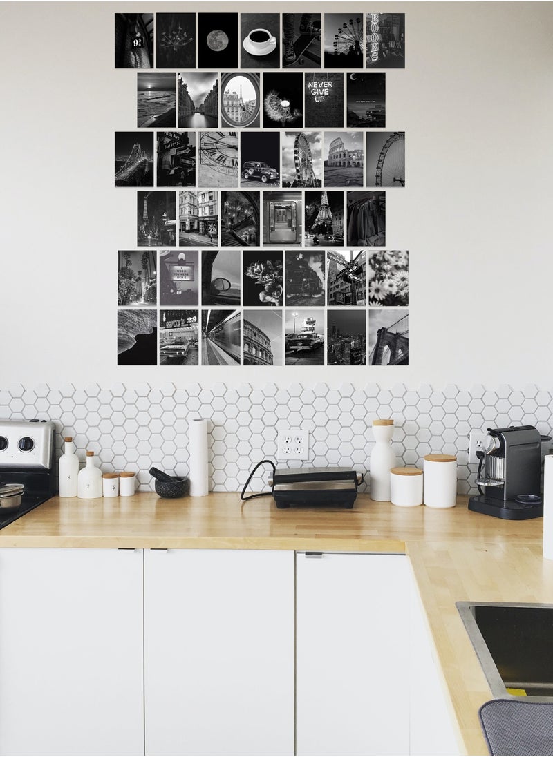 LOWHA - Posters Wall Collage Kit, Album Cover, 40 Pieces Cardstock Thick Paper Posters, Black&White Art 14.8x20cm - Image 1