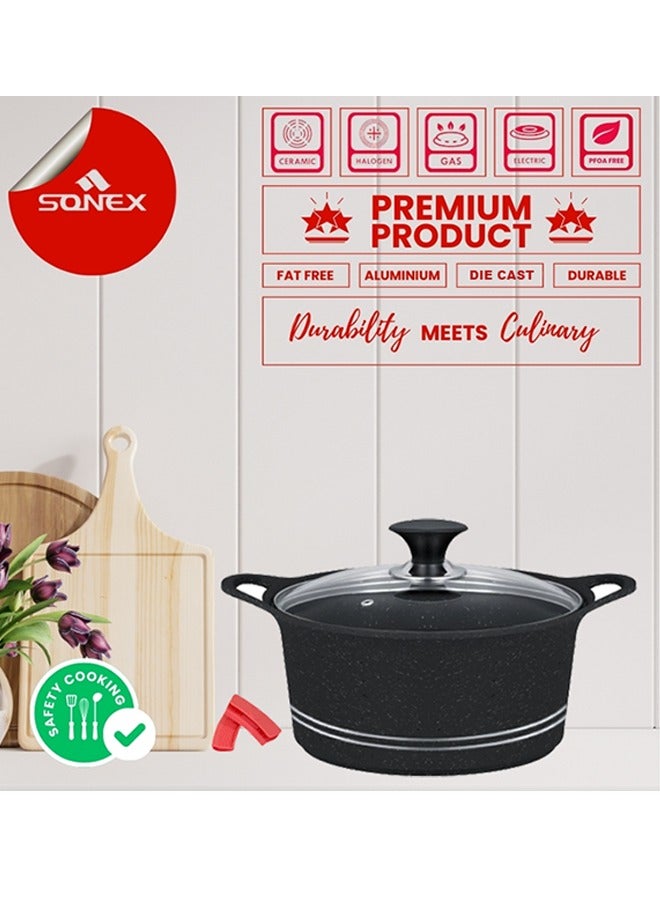 Sonex Diecast Non-Stick Glory Mega 3-Piece Cookware Set with Pot Holder, Sizes 9L, 13L, 19L, Elegant Grey Marble Finish, Superior Heat Distribution, Durable Handles, All Stovetop Compatibility, Black - Image 5
