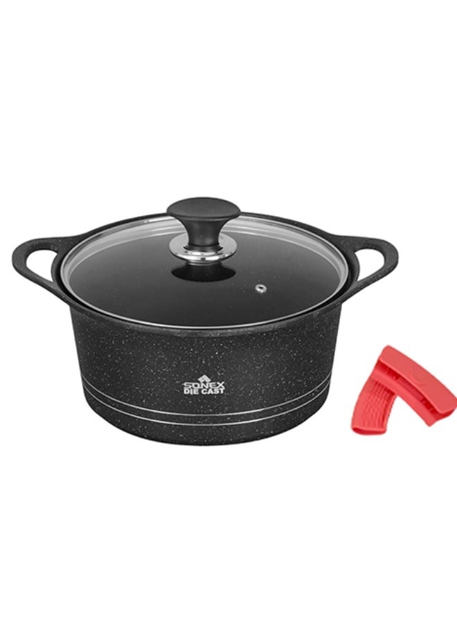 Sonex Diecast Non-Stick Glory Mega 3-Piece Cookware Set with Pot Holder, Sizes 9L, 13L, 19L, Elegant Grey Marble Finish, Superior Heat Distribution, Durable Handles, All Stovetop Compatibility, Black - Image 2