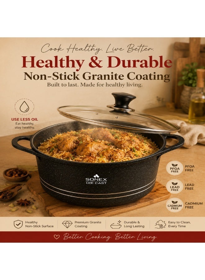 Sonex Diecast Non-Stick Glory Mega 3-Piece Cookware Set with Pot Holder, Sizes 9L, 13L, 19L, Elegant Grey Marble Finish, Superior Heat Distribution, Durable Handles, All Stovetop Compatibility, Black - Image 3