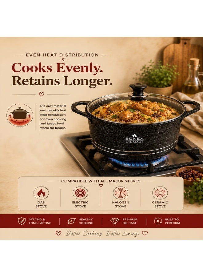 Sonex Diecast Non-Stick Glory Mega 3-Piece Cookware Set with Pot Holder, Sizes 9L, 13L, 19L, Elegant Grey Marble Finish, Superior Heat Distribution, Durable Handles, All Stovetop Compatibility, Black - Image 4