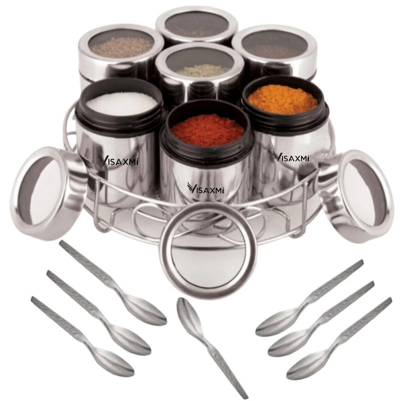 VISAXMI Stainless Steel Masala Dabba 200 ml Spice Container Masala Dabba for Kitchen Masala Dani Masala Steel Dabba Masala Box 7Pc Jars 7Pc Spoons 1Pc Stand - Image 5