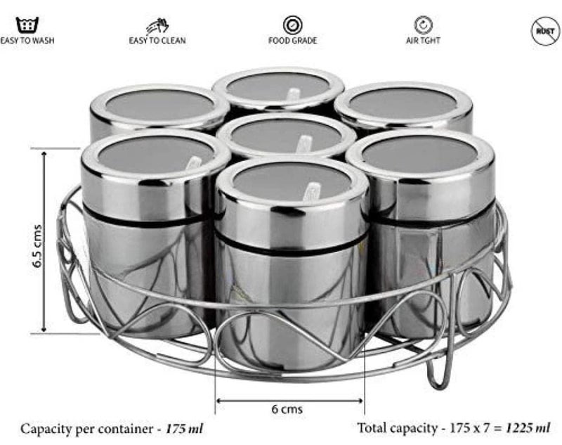 VISAXMI Stainless Steel Masala Dabba 200 ml Spice Container Masala Dabba for Kitchen Masala Dani Masala Steel Dabba Masala Box 7Pc Jars 7Pc Spoons 1Pc Stand - Image 2