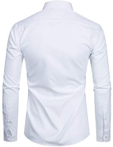 ZEROYAA Men's Long Sleeve Dress Shirt Solid Slim Fit Casual Business Formal Button Up Shirts with Pocket ZSSCL01 White X-Large - Image 2