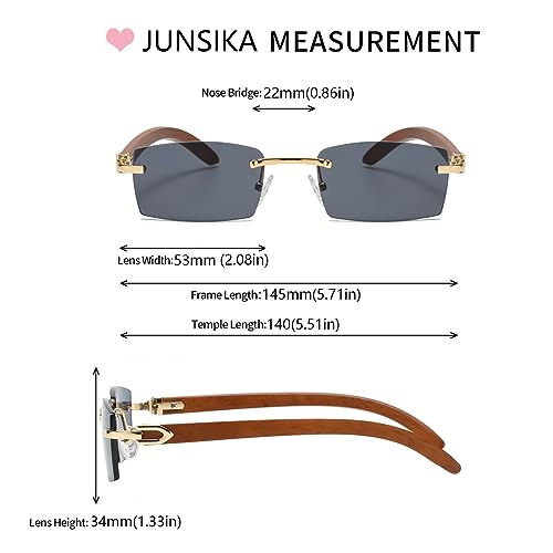 Junsika Rimless Rectangle Sunglasses for Men Women Classic Retro Woodproof Small Sunglasses UV400 Protection - Image 4