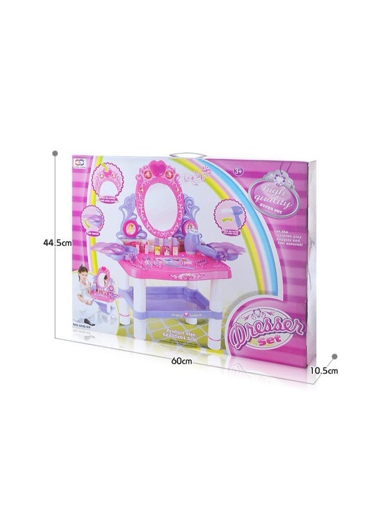 Musical Vanity Table Set for Girls - Sparkling Beauty Dresser with Stool, LED Lights & Mirror - Ideal for Makeup Play & Dress-Up - Image 4