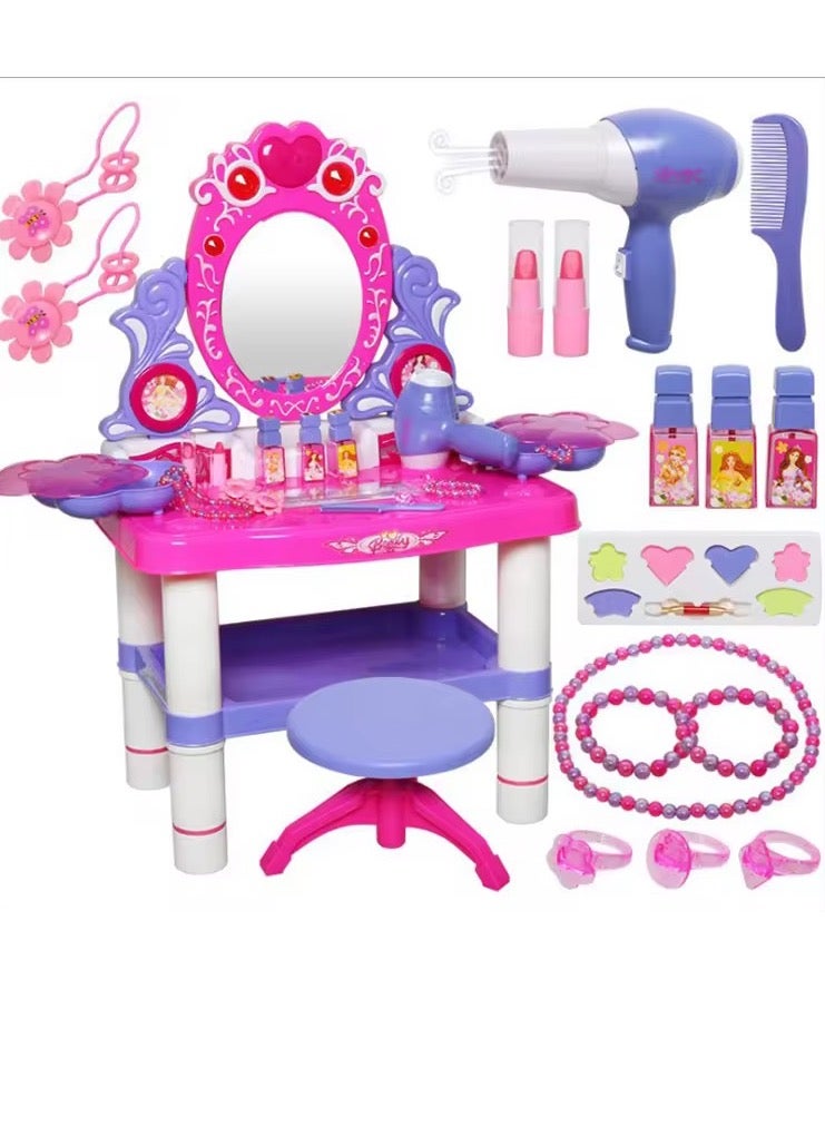 Musical Vanity Table Set for Girls - Sparkling Beauty Dresser with Stool, LED Lights & Mirror - Ideal for Makeup Play & Dress-Up - Image 1