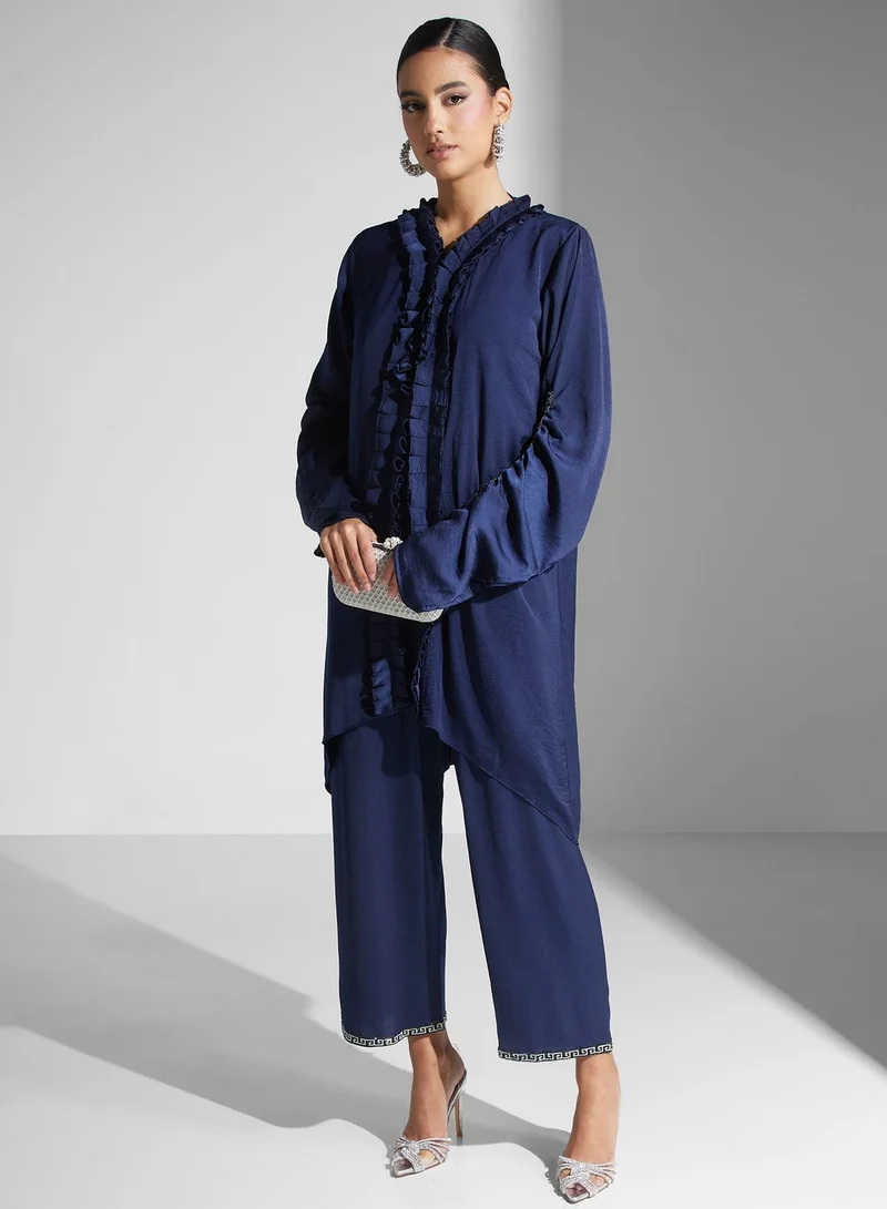 hayas closet Ruffle Detail Shirt & Pant Set