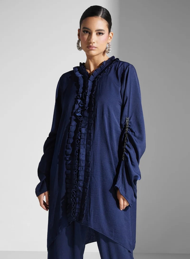 hayas closet Ruffle Detail Shirt & Pant Set