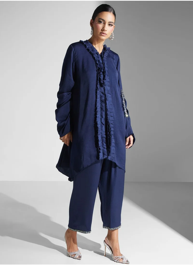 hayas closet Ruffle Detail Shirt & Pant Set