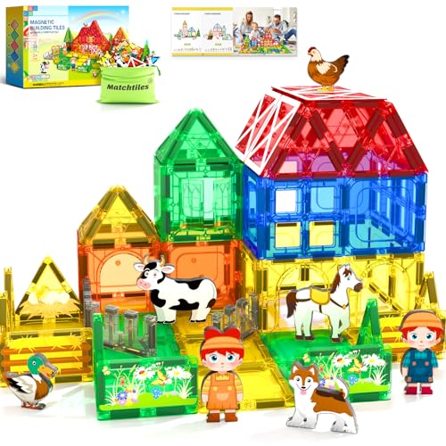 Matchtiles Magnetic Tiles Toys with Farm Animals for 3 Year Old Toddler Magnetic Blocks Building Toys for Kids Ages 35 57 Girls Boys Classroom Must Haves - Image 1