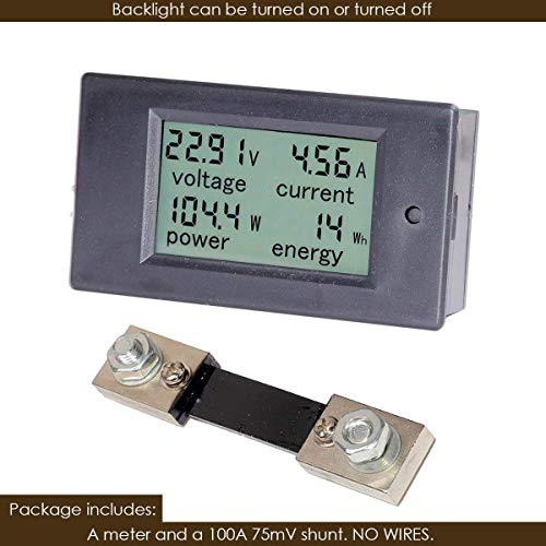 Quick Sense Digital DC Energy Meter QS-DMDC100A/WB | 6.5–100V DC Range | Voltage | Current | Power | Energy | Alarm Alerts | Large LCD Display | Solar & Battery Monitoring - Image 2