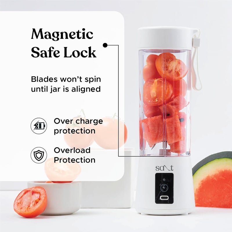 Salt PureBlend Classic Portable Blender for Smoothies Protein Shakes Crushing Ice 2000 mAh Battery USBC Port 150W Motor 400ml White - Image 5