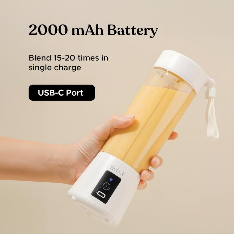 Salt PureBlend Classic Portable Blender for Smoothies Protein Shakes Crushing Ice 2000 mAh Battery USBC Port 150W Motor 400ml White - Image 4