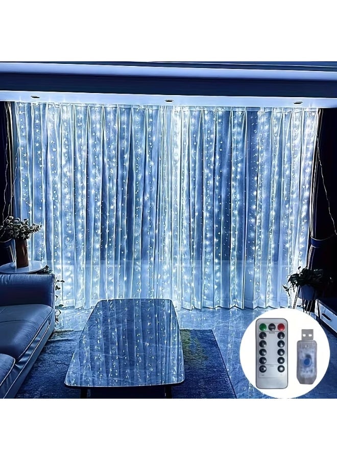 Cool White LED String Curtain Lights (3x3M) - Modern Waterfall Hanging Lights for Curtains with 8 Modes, Perfect for Festivals & Bright Events - Image 1