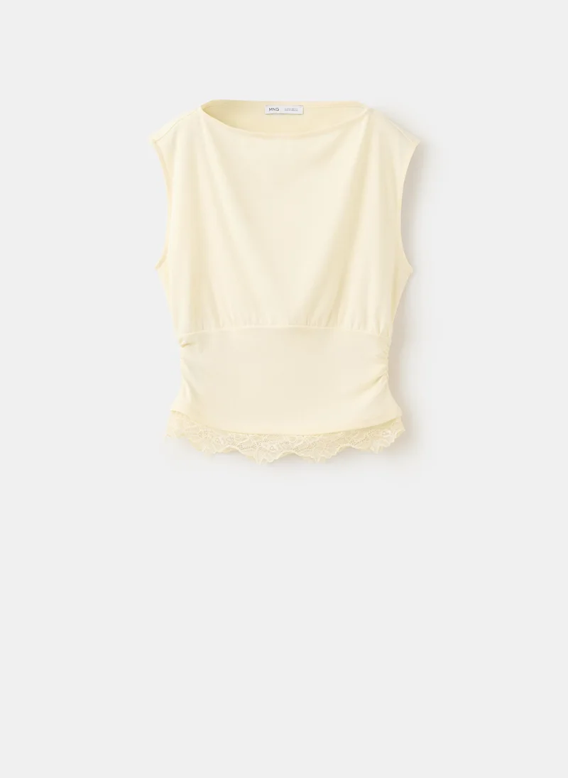 Mango 05-CRUDO Ruched Lace Top for Women | Best Price UAE