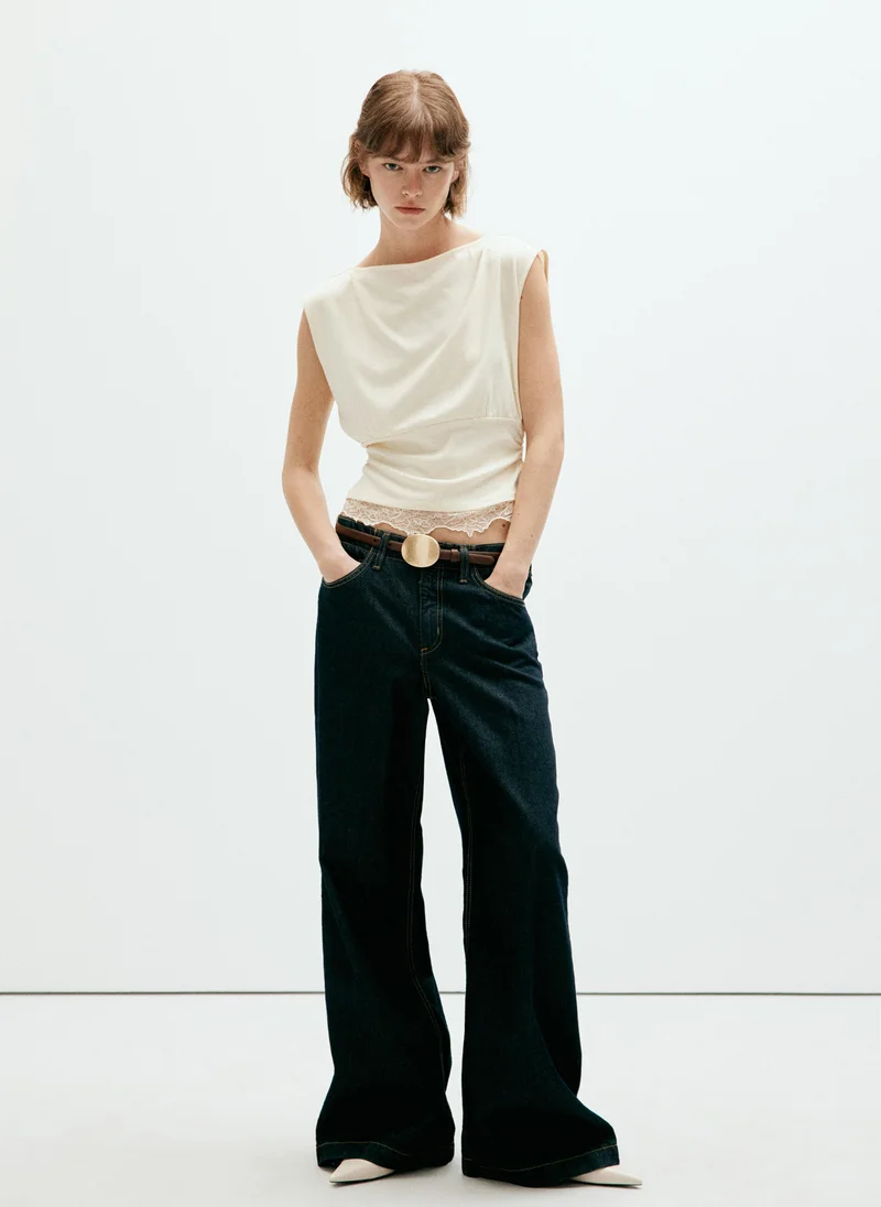 Mango 05-CRUDO Ruched Lace Top for Women | Best Price UAE