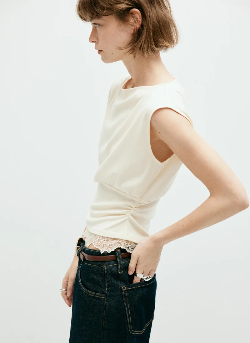 Mango 05-CRUDO Ruched Lace Top for Women | Best Price UAE