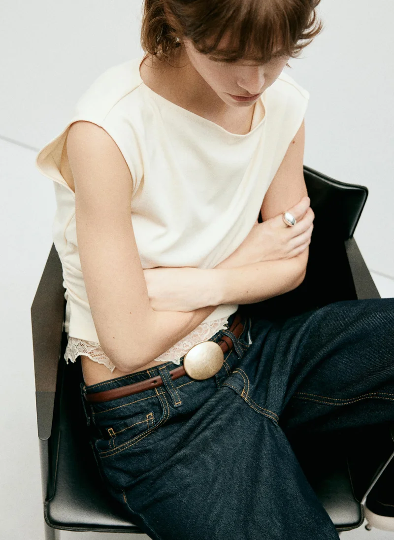 Mango 05-CRUDO Ruched Lace Top for Women | Best Price UAE