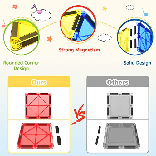 Coodoo ألعاب كودو 60 قطعة من بلاط البناء المغناطيسي للأطفال، ألعاب STEM، كتل مغناطيسية، ألعاب حسية، ألعاب للأطفال من عمر 3 سنوات فما فوق، تطوير عقل الأطفال، ألعاب رياض الأطفال، ألعاب للأطفال الصغار - Image 5