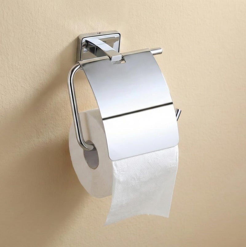KANJAL Premium Stainless Steel Toilet Paper Holder with Flap Cover | Mirror Chrome Finish Wall Mounted Bathroom Tissue Roll Dispenser | Rust-Proof & Heavy Duty Toilet Roll Stand for Bathroom - Image 2