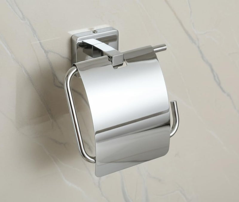 KANJAL Premium Stainless Steel Toilet Paper Holder with Flap Cover | Mirror Chrome Finish Wall Mounted Bathroom Tissue Roll Dispenser | Rust-Proof & Heavy Duty Toilet Roll Stand for Bathroom - Image 1