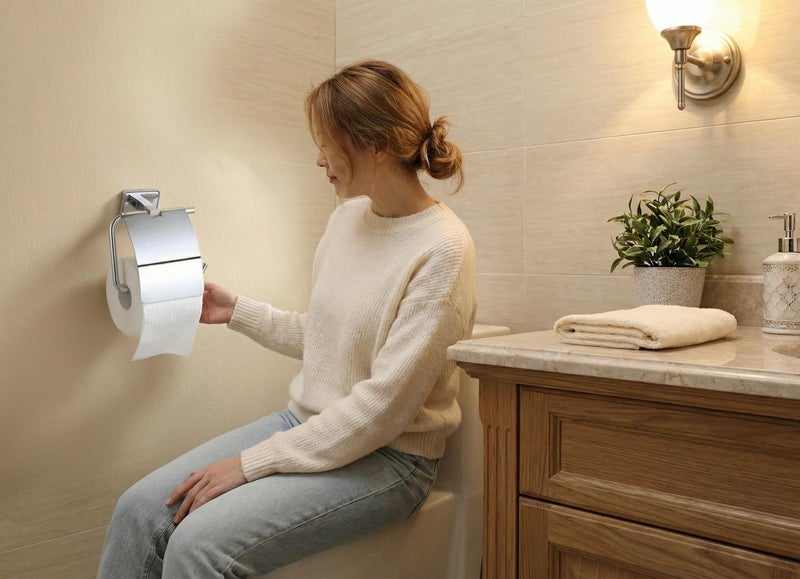 KANJAL Premium Stainless Steel Toilet Paper Holder with Flap Cover | Mirror Chrome Finish Wall Mounted Bathroom Tissue Roll Dispenser | Rust-Proof & Heavy Duty Toilet Roll Stand for Bathroom - Image 4