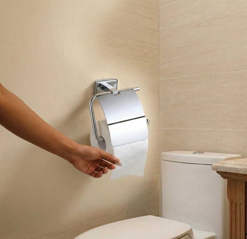 KANJAL Premium Stainless Steel Toilet Paper Holder with Flap Cover | Mirror Chrome Finish Wall Mounted Bathroom Tissue Roll Dispenser | Rust-Proof & Heavy Duty Toilet Roll Stand for Bathroom - Image 5