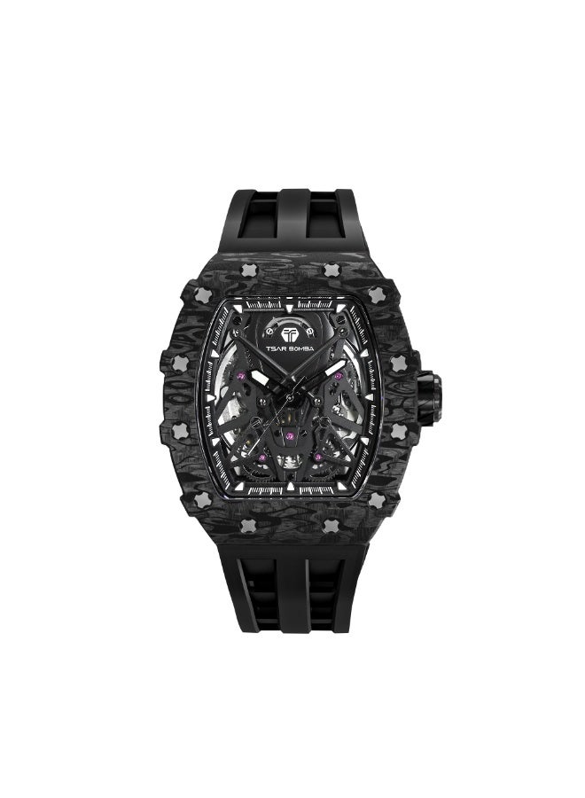 تسار بومبا TSAR BOMBA الرجال القياسية التناظرية الحركة التلقائية حركة Tonneau 12 ساعة عرض الوقت ساعة المعصم (أسود) - Image 1
