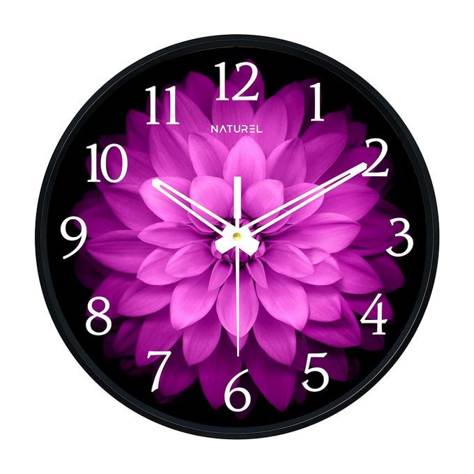 ROUND SHAPE WALL CLOCK WITH PLASTIC AND GLASS FOR HOME - BLACK FRAME (PINK) - ANALOG, 24 CM, 35 MM