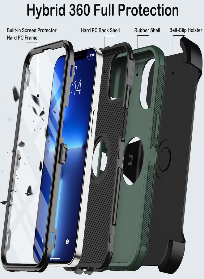 جراب KECAI لهاتف iPhone 13 Pro مع مشبك حزام وحامل، واقي شاشة مدمج، غطاء هاتف متين مقاوم للصدمات والسقوط، بمواصفات عسكرية (6.1 بوصة) (أخضر داكن) - Image 3