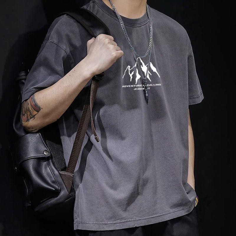 Pure Cotton Heavy Half Sleeve Hong Kong Style Summer Short Sleeve Trendy Brand Ins Men'S Simple Fashion Pure Cotton T-Shirt Simple All-Match Wide - Image 1
