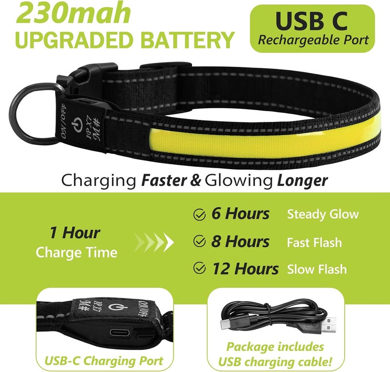 ROUWINNE Extra Small Dog Glow Collar - Adjustable Rechargeable LED Dog Collars, Waterproof Breathable Light Up Dog Collars (Yellow, Pack of 1, XS) - Image 3