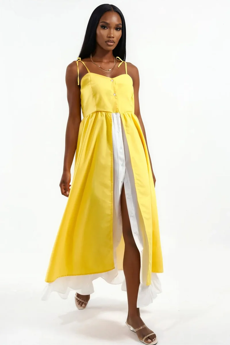 جينيفر Color-Blocked Square-Neck Maxi Dress