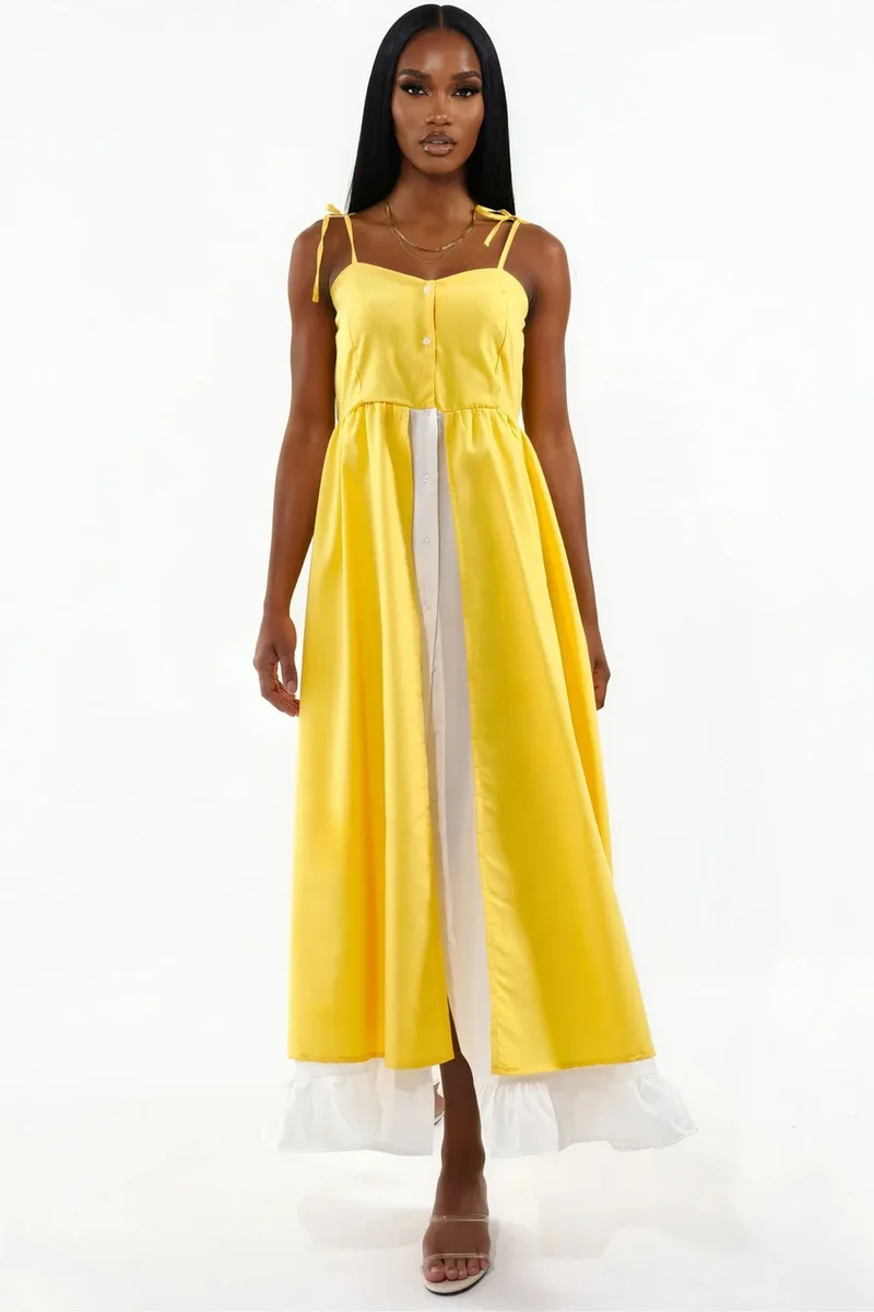 جينيفر Color-Blocked Square-Neck Maxi Dress