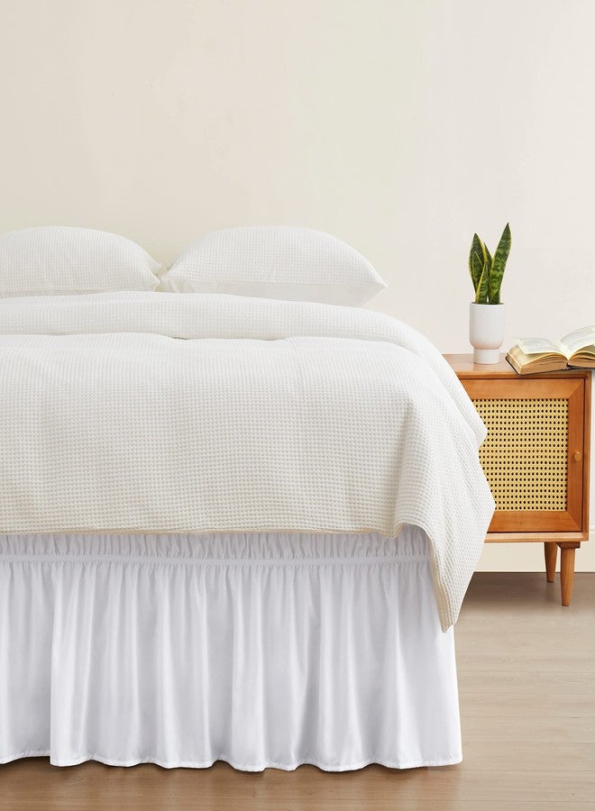 Entisn White Adjustable Bed Skirt for Full & Queen Size Bed - with 18 Inch Tailored Drop, Wrap Around Bed Skirts with Adjustable Elastic Belt for Easy Fitting - Wrinkle & Fade Resistant - Image 3