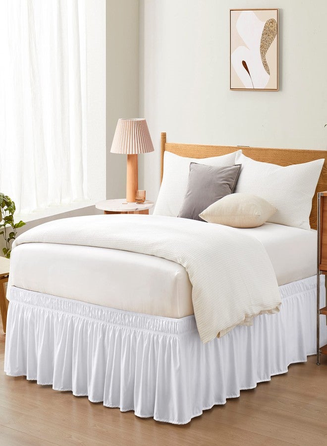 Entisn White Adjustable Bed Skirt for Full & Queen Size Bed - with 18 Inch Tailored Drop, Wrap Around Bed Skirts with Adjustable Elastic Belt for Easy Fitting - Wrinkle & Fade Resistant - Image 1