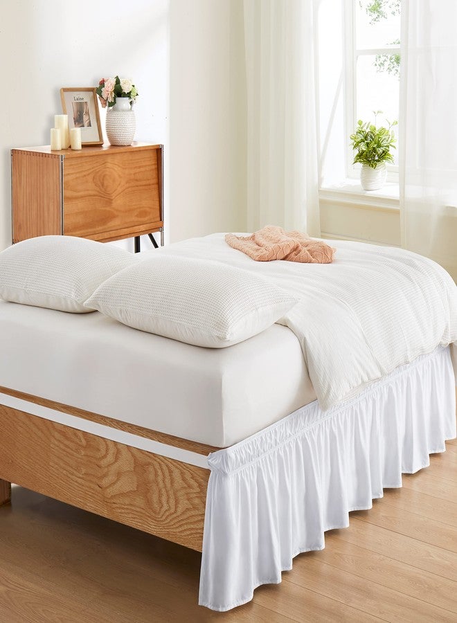 Entisn White Adjustable Bed Skirt for Full & Queen Size Bed - with 18 Inch Tailored Drop, Wrap Around Bed Skirts with Adjustable Elastic Belt for Easy Fitting - Wrinkle & Fade Resistant - Image 2