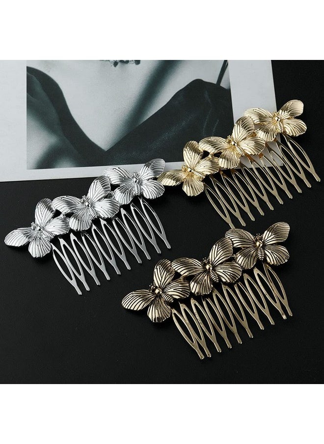Teensery 3 Pcs Retro Butterfly Hair Comb Decorative 10 Teeth Metal Hair Combs Pin Hair Accessories For Girls And Women (Gold Silver Ancient Gold)  - Image 5