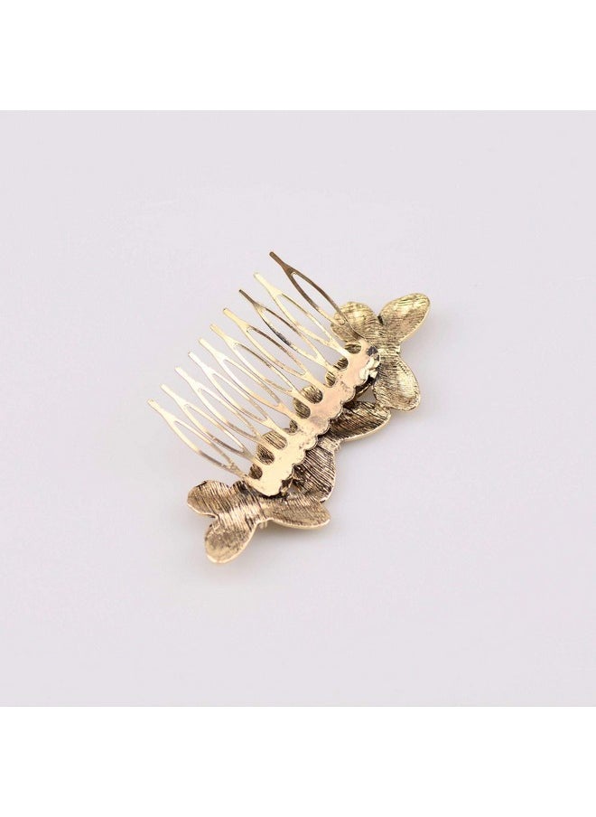 Teensery 3 Pcs Retro Butterfly Hair Comb Decorative 10 Teeth Metal Hair Combs Pin Hair Accessories For Girls And Women (Gold Silver Ancient Gold)  - Image 4