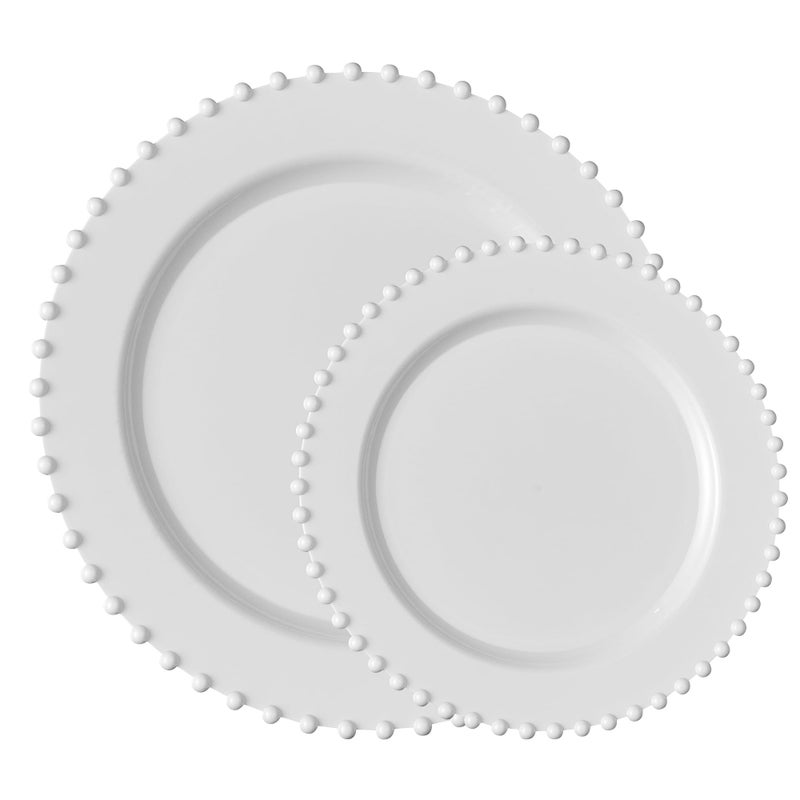 PLASTICPRO مجموعة من 32 قطعة أطباق عشاء بلاستيكية قابلة للتصرف أطباق حفلات فاخرة ثقيلة الوزن 7 بوصة و 10 بوصة، بيضاء مزخرفة - Image 5