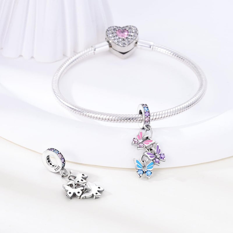 Parmuz 925 Sterling Silver Charms for Bracelet Love Star Moon Travel Butterfly Cross Charms for Woman Dangle Jewelry Pendants Beads - Image 2