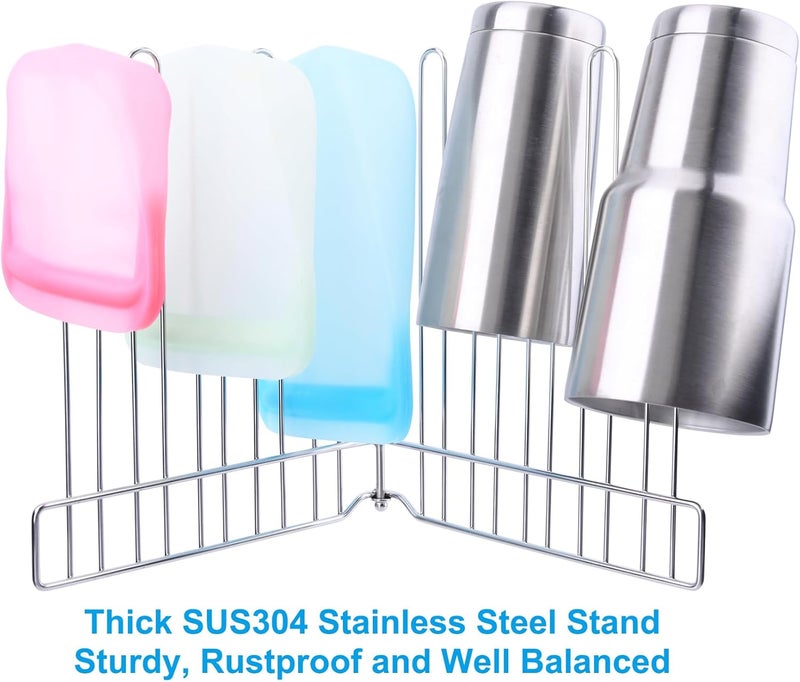 LEKUSHA Reusable Drying Rack, Foldable Freezer Bag Dryer, SUS304 Stainless Steel Stand for Gallon, Quart, Sandwich, Snack Bags - Image 5