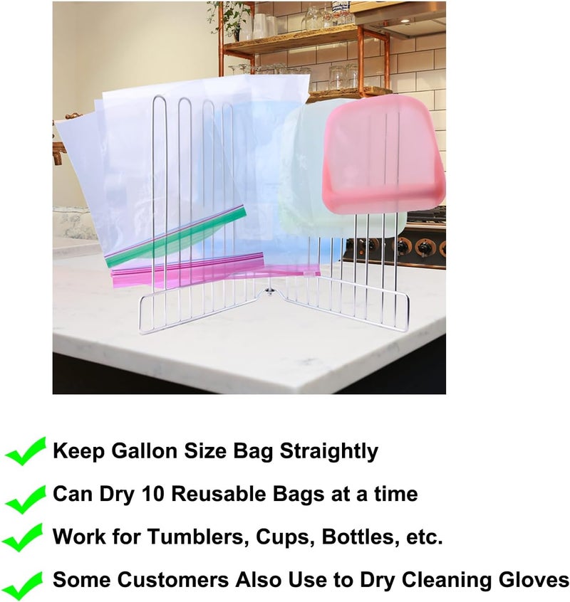 LEKUSHA Reusable Drying Rack, Foldable Freezer Bag Dryer, SUS304 Stainless Steel Stand for Gallon, Quart, Sandwich, Snack Bags - Image 4