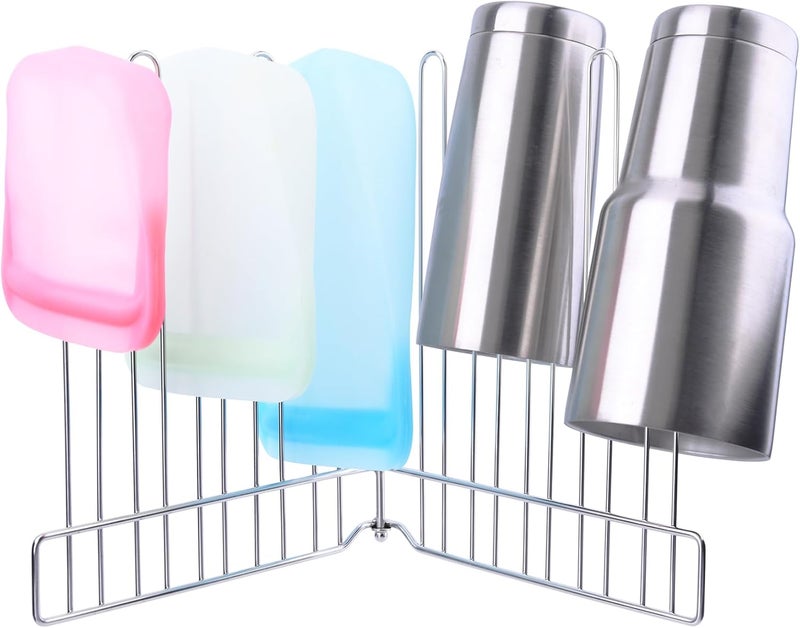 LEKUSHA Reusable Drying Rack, Foldable Freezer Bag Dryer, SUS304 Stainless Steel Stand for Gallon, Quart, Sandwich, Snack Bags - Image 1