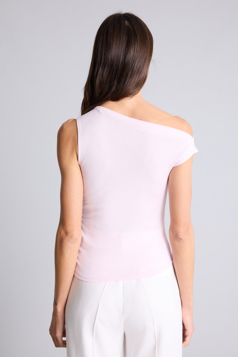 DeFacto Pink Woman Slim Fit One Shoulder Ribbed T-Shirt Casual - Image 5