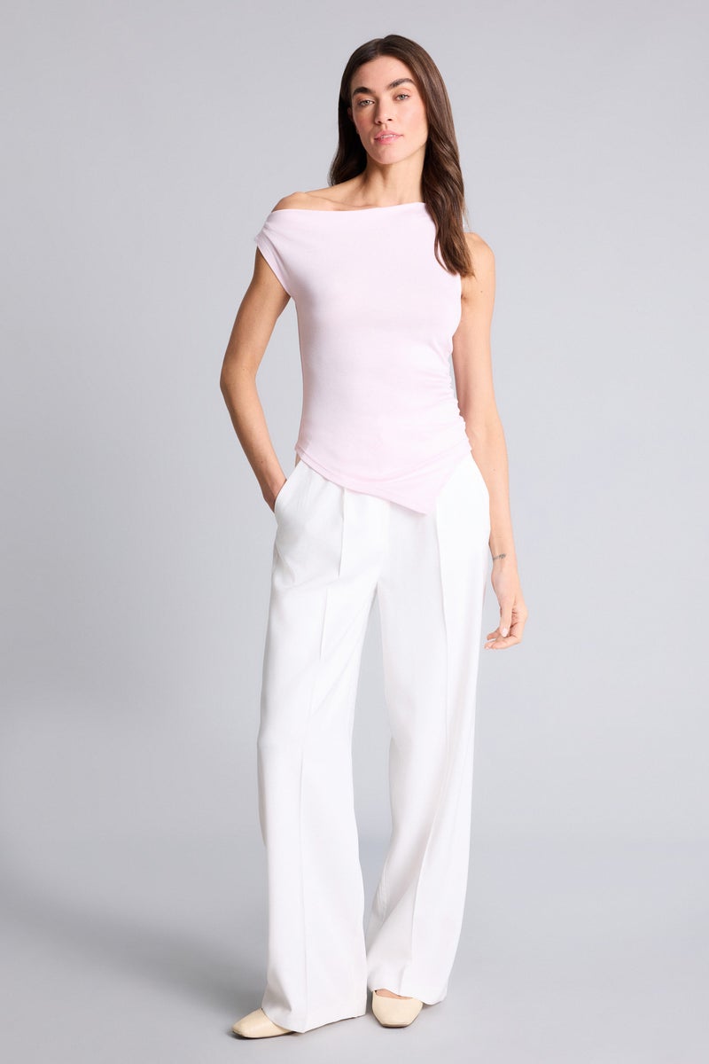 DeFacto Pink Woman Slim Fit One Shoulder Ribbed T-Shirt Casual - Image 2