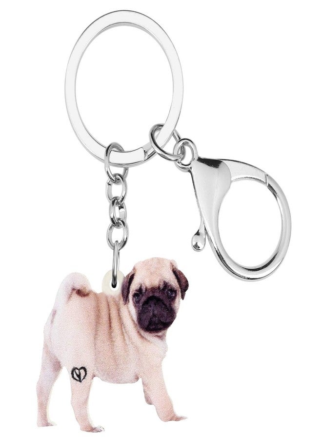 DUOWEI Adorable Pug Dog Keychain Acrylic Pets Keyring Handbag Purse Decoration for Women Young Girl Charm Gifts (Beige) - Image 1