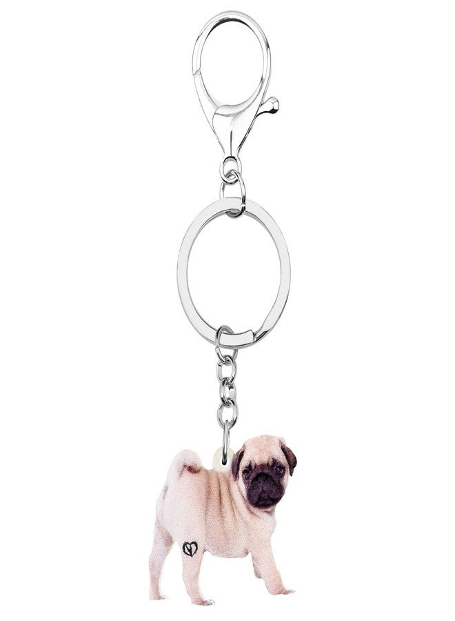 DUOWEI Adorable Pug Dog Keychain Acrylic Pets Keyring Handbag Purse Decoration for Women Young Girl Charm Gifts (Beige) - Image 4