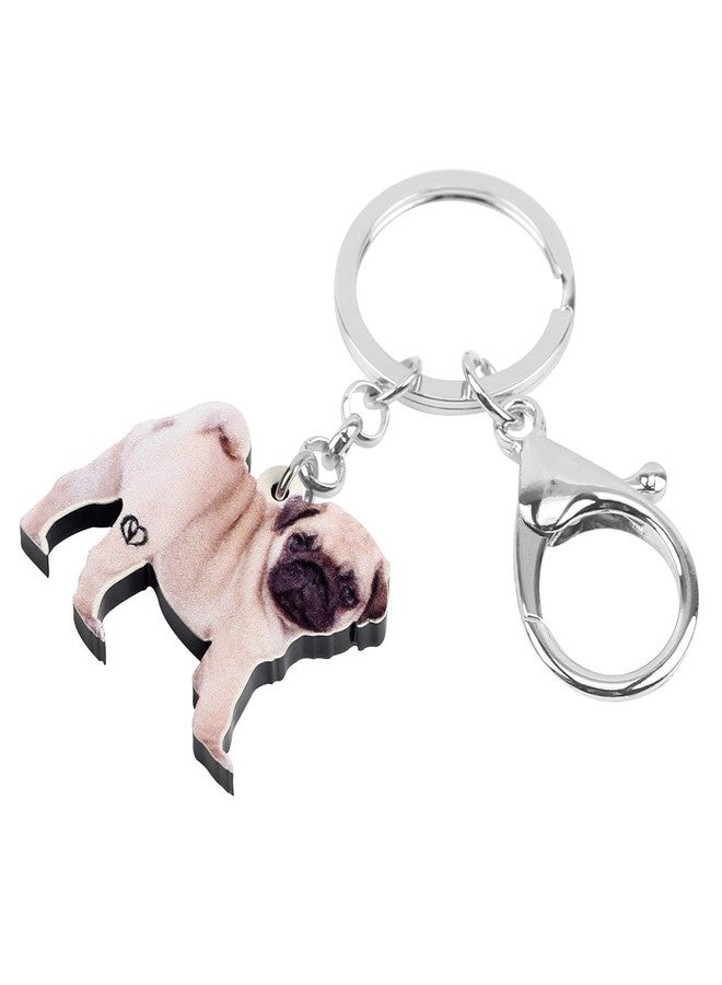 DUOWEI Adorable Pug Dog Keychain Acrylic Pets Keyring Handbag Purse Decoration for Women Young Girl Charm Gifts (Beige) - Image 2